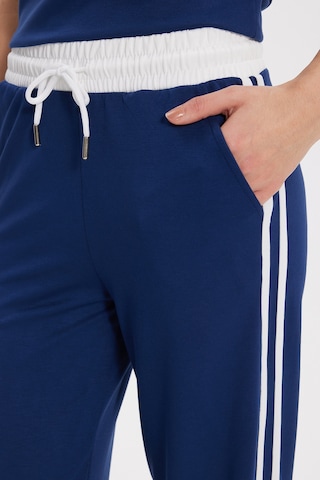 Tudors Kadın Relax Fit Bol Kesim Lastikli Bel Çizgili Geniş Paça Likralı Lacivert Eşofman Altı-50584