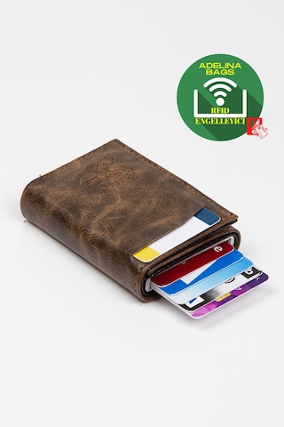 Adelina Bags Unisex Crazy Deri Mekanizmalı Otomatik Kızaklı Kartlık Cüzdan Kahverengi