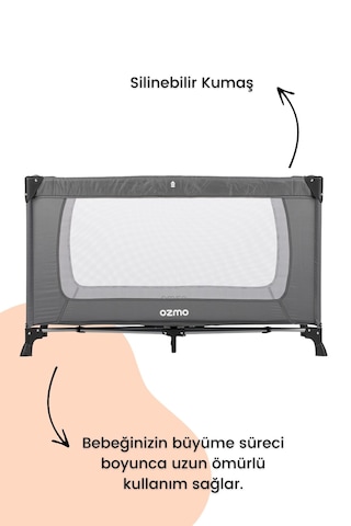 Ozmo Aura Oyun Parkı 70x120 Cm + Yataklı Gri