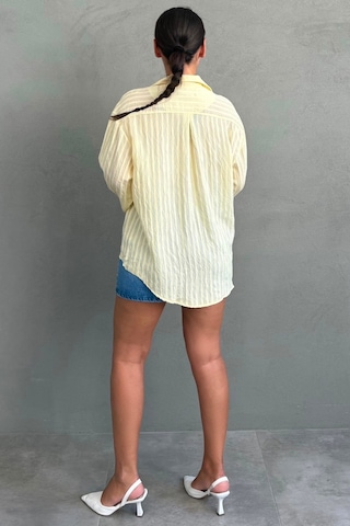 Madmext Sarı Çizgi Desenli Rahat Kesim Kadın Gömlek Mg2741