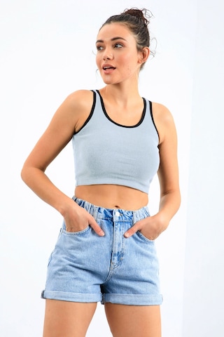 Tommy Life Gök Mavi Basic Sıfır Kol Dar Kalıp U Yaka Kadın Crop Top Atlet - 97162 Mavi