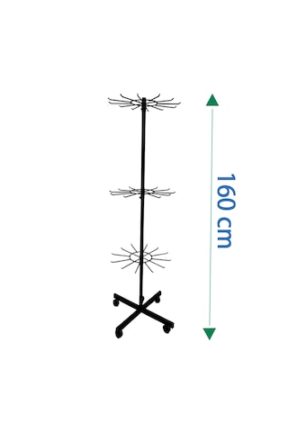 3 Katlı Tekerlekli, 12 Kancalı Bijuteri Standı, Aksesuar Standı Siyah