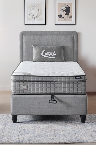 Melisa Tek Kişilik Sandıklı Baza Antibakteriyel Ortopedik Paket Yaylı Visco Yatak 3 Lü Set 90 x 190