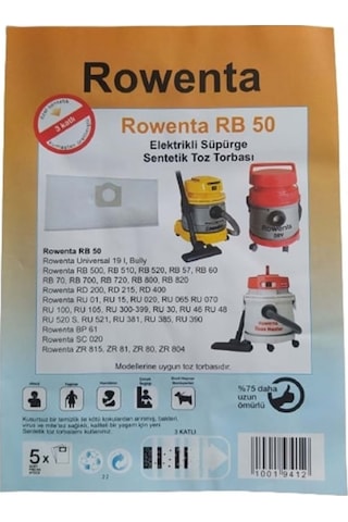 Rb 50 Elektrikli Süpürge Sentetik Toz Torba 5 Li Paket
