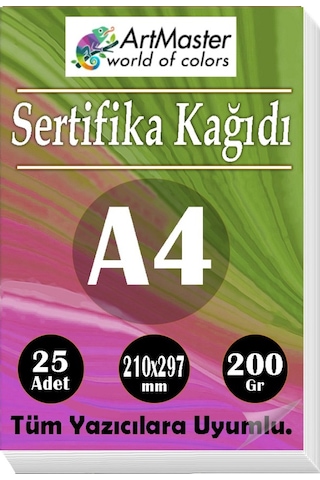 A4 Sertifika Kağıdı 25 Adet Gramajlı Fotokopi Kağıdı 200 Gr Tüm Yazıcılara Uyumlu 21x29.7 Cm Kalın Baskı Kağıdı Kalın