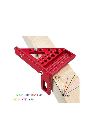 Konesam Alüminyum Ahşapçılık Üçgen Cetveli, Çok İşlevli Açı 22.5 -75 Ve Ölçüm Fonksiyonuyla, Doğru Çizim Ve Konumlandırma Araçları, Mavi