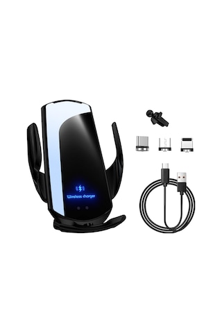 Jeemson Araç İçin 15w Kablosuz Şarj Fonsu - Akıllı Sensörlü Otomatik Açılış-kapanış, 360 Derece Döner Telefon Tutucu Siyah Siyah