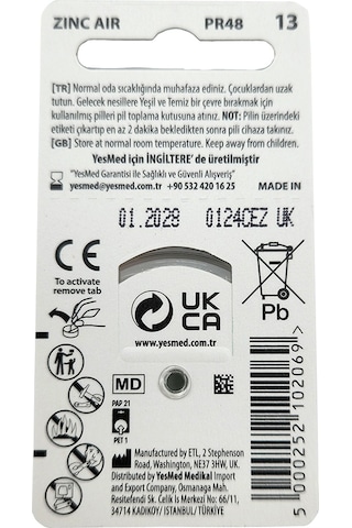 Yesmed Extra Power 13 No Kulaklık Pili 10paketx6adet 60adet Pil