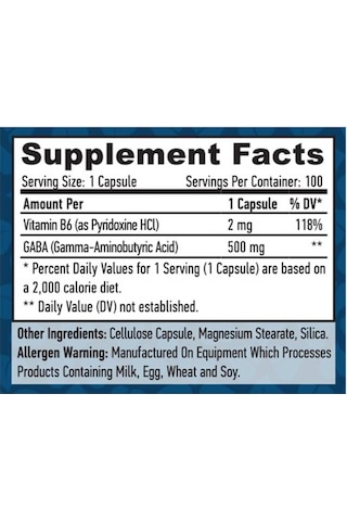 Haya Labs Gaba + B-6 500 Mg / 100 Vcaps