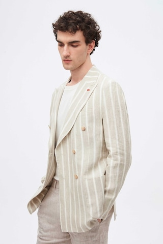 Twn Slim Fit Bej Armürlü %100 Keten Kruvaze Kumaş Ceket 4ec04tl134882 Bej