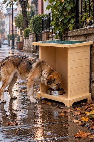 Reyo Büyük Boy Köpek Ahşap Mama İstasyonu, Mama Standı,kedi Mama İstasyonu Su Geçirmez Memran Çatılı, Uzun Ömürlü Kullanım Naturel Dogmi - Monteli Teslimat