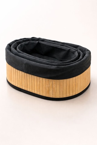 3 Lü Oval Bambu Organizer Düzenleyici Saklama Kutusu Sepet siyah