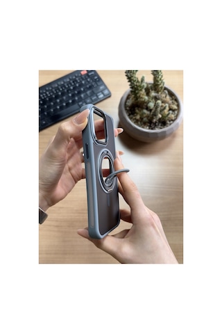 Apple iPhone Uyumlu 14 Pro Max Standlı Ve Yüzüklü Magsafe Kılıf Soocase721 Kahverengi