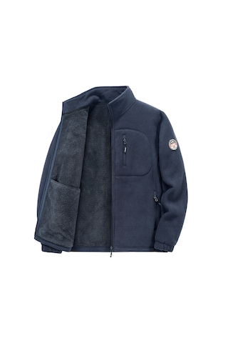 İkkb Erkek Sonbahar Kış Polar Dik Yaka Sıcak Ceket Lacivert Koyu Mavi