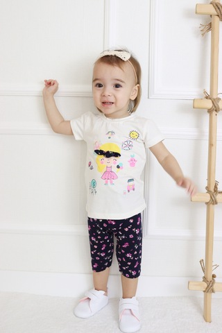Harika Kids Kız Bebek Kaprili Kısa Kollu Kız Desen Baskılı Yazlık Basic Alt-üst Takım 6-24 Ay 001