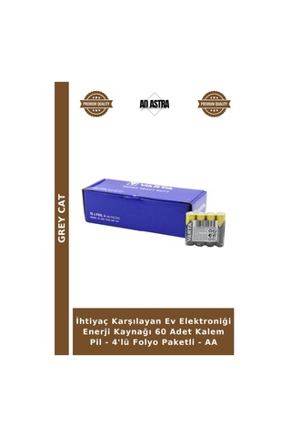 İhtiyaç Karşılayan Ev Elektroniği Enerji Kaynağı 60 Adet Kalem Pil - 4'lü Folyo Paketli - Aa
