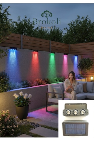 Güneş Enerjili 3 Led Li Duvar Aydınlatma Köşebent 5 Renkli Dekoratif Aydınlatma Bahçe Dekorasyon