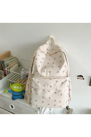 Yogodlns Moda Çiçek Sırt Çantası Kadınlar Için Su Geçirmez Naylon Sırt Çantası Genç Büyük Kapasiteli Öğrenci Okul Çantası Seyahat Kızlar Beyaz