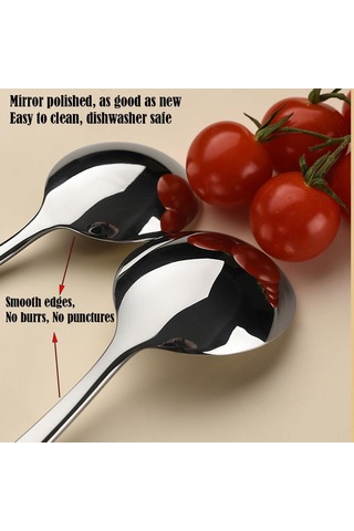 Kosona 18/8 Çelik Kaliteli 4'lü Kore Çorba Kaşığı - Büyük Yuvarlak Uç, Uzun Sap, Tersanesi, Toksiksiz, Korozyona Dayanıklı Gümüş