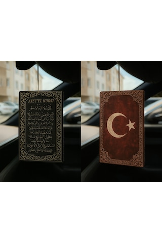 Ayetel Kürsi Ve Türk Bayrağı - İkili Oto Kokusu - Dekoratif Araç Kokusu Ve Aksesuarı