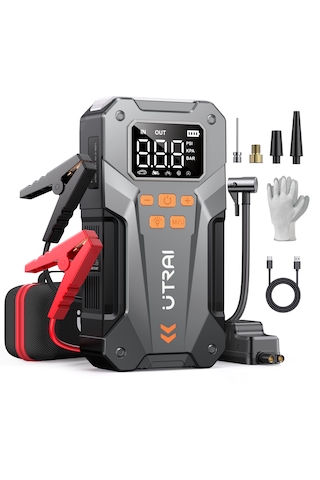 UTRAI Jstar JS20 10000mAh 5000A Jump Starter Taşınabilir Akü Takviye Cihazı + Lastik Şişirme Pompası (18W QC3.0 + Çanta + LED Lamba + Powerbank + Eldiven)
