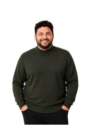 Battalmoda Erkek Büyük Beden Haki Yarım Balıkçı Pamuklu Kazak 3xl-4xl-5xl-6xl