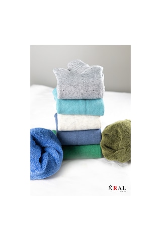 Kral Socks 5 Çift Kadın Yün Termal Kulak Detaylı Isı Emici Kışlık Çorap Renkli Karışık ASORTİ