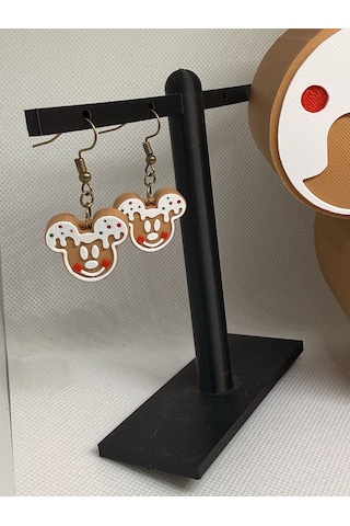Mickey Gingerbread Yılbaşı Küpe Çifti - Zencefilli Kurabiye Temalı Eğlenceli Kış Aksesuarı Kahverengi