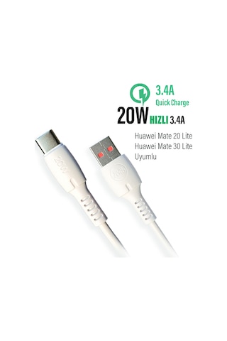 Huawei Mate 20 Lite Mate 30 Lite Uyumlu Şarj Kablosu 20w Hızlı Type-c