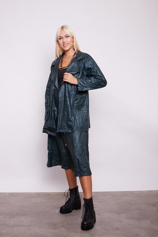 Jument Kraş İnce Deri Yüksek Bel Yan Cepli Kiloş Uzun Etek-Zümrüt