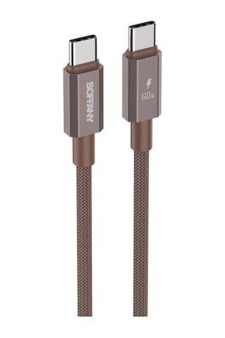 60w Örgülü Type-c To Type-c Şarj Kablosu Kahverengi