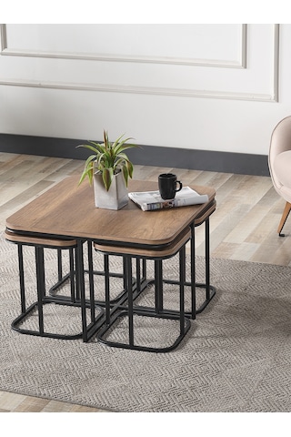 Pelikan 4+1 Barok Ahşap Siyah Metal Ayak Takım Sehpa Sedaş Living Units Sehpa