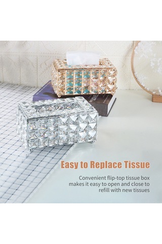 Gajeena Gümüş Pembe Kristal Cam Mendil Kutusu, Flip Kapaklı Ev Ofis Dekorasyonlu, Kolay Mendil Değiştirme, Dayanıklı Ve Şık Tasarım