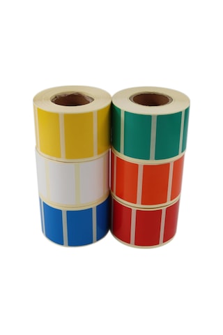 Kuşe Renk Baskılı Etiket 50mm X 30mm Ölçülerinde 1000 Adet 40mm Kuka Çapında Kendinden Yapışkanlı Rulo Etiket Mavi Diğer