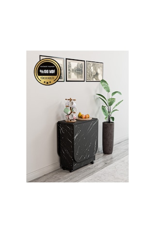 Oval Masa Açılır Katlanır Fonksiyonel Mdf Siyah