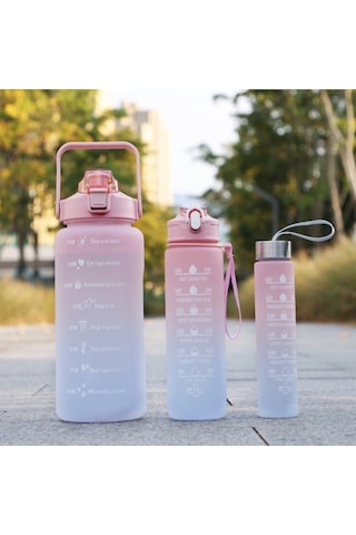 Motivasyonel 3lü Set Su Matarası Su Şişesi Suluk 2lt+900ml+300ml Tritan Spor Salonu Su Şişesi Suluk Çok Renkli