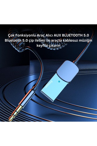 Essager Bluetooth 5.0 Araç Aux Adaptörü, Kablosuz Müzik, Telefon Görüşmesi İçin Kablosuz Ses Aktarıcı