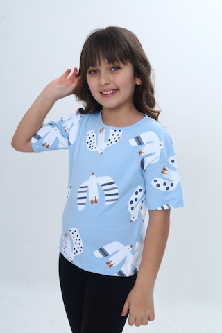 Toontoy Kids Toontoy Kız Çocuk Kuş Pano Baskılı Tişört Mavi