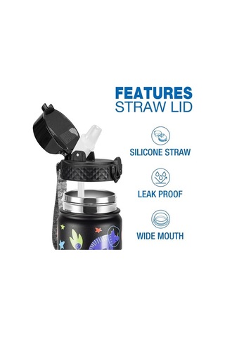 Çocuklar Yalıtımlı Su Şişesi 14 Oz Bpa Içermeyen Paslanmaz Çelik Seyahat Pipetli Şişe Su Şişesi Çift Duvar Vakum Sızdırmaz Çocuk Kupası Erkekler Kızlar Için Uzay Dinozor Lb7dwg Diğer