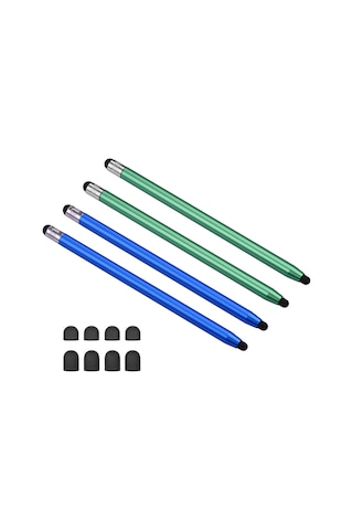 Aubyhe Çift Uçlu Hassas Metal Stylus Kalem Seti - 4 Adet 2 Mavi 2 Yeşil Tablet Ve Telefonlar İçin