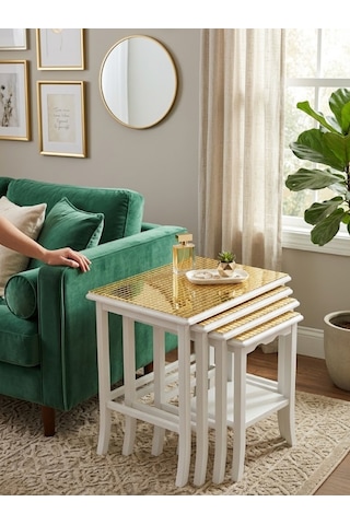Mucit Home Gold Cam Mozaik Sehpa Paneli Fayans Çıkartmaları El İşi Kare Cam Kendinden Yapışan