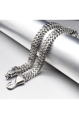 Novahub İskandinav Viking Kurt Kafası Paslanmaz Çelik Erkek Bileklik Hip Hop Kişiselleştirilmiş Çift Sıralı Bilezik 19cm Gümüş Gümüş