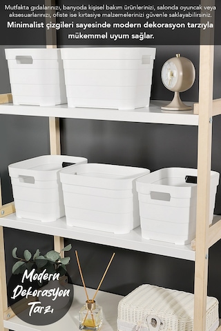 4 Adet Dekoratif Piramit Saklama Kutusu - Dolap İçi Düzenleyici Çok Amaçlı Organizer 5 Litre Beyaz Beyaz