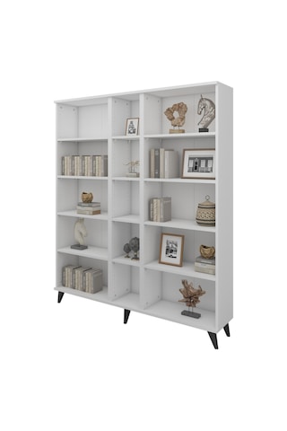 Simple Kitaplık 12 Raflı 150x30x176 Beyaz Beyaz