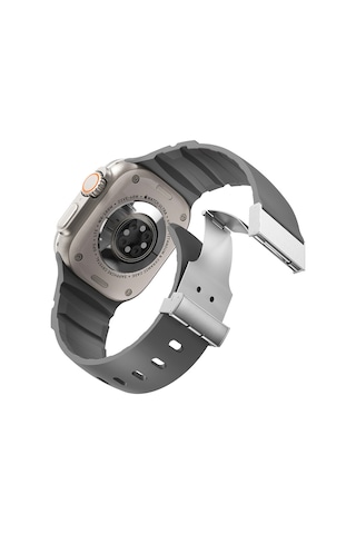 Apple Uyumlu Watch  Seri 10-11 46mm Kordon 2/3/4/5/6/se/7/8/9 44-45-49mm Kd-145 Metal Tokalı Silikon Kordon