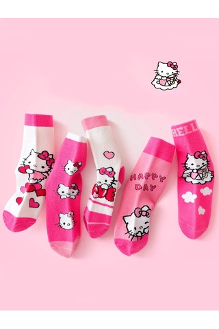Hello Kitty Çocuk Yüksek Konçlu Hello Kitty Çoraplar 5 Çift 468315366 Pembe