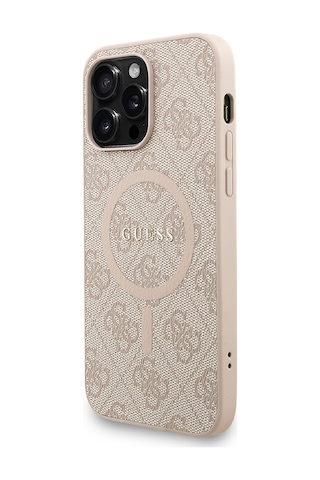 Apple Uyumlu iPhone 13 Pro Max Kılıf Guess Lisanslı M-safe Bilek Askı İpli Yazı Logolu Kapak Pembe