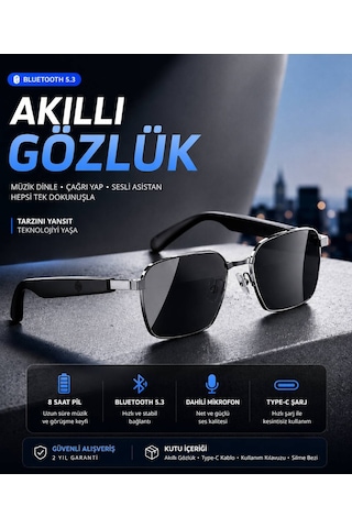 Yh Hy 0322 Gri Çerçeveli Siyah Tws Akıllı Güneş Gözlüğü Polarize Çift Hoparlör Gözlük Müzik Çağrı