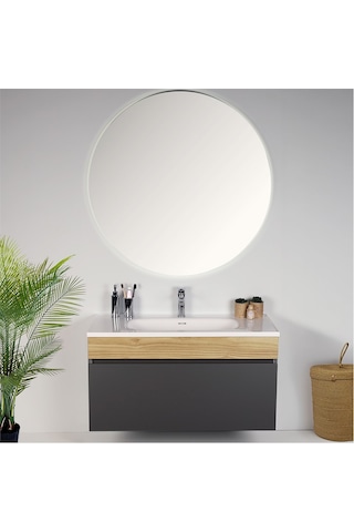 Kobos Harmony 100 Cm Banyo Dolabı Seti Füme + Meguro
