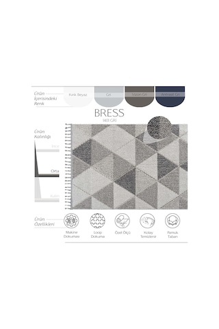 Cool Halı Bress 1401 Gri Hav Toz Vermez Hasır Dokulu Salon Mutfak Antre Bukle Örgü Modern Desen Halı